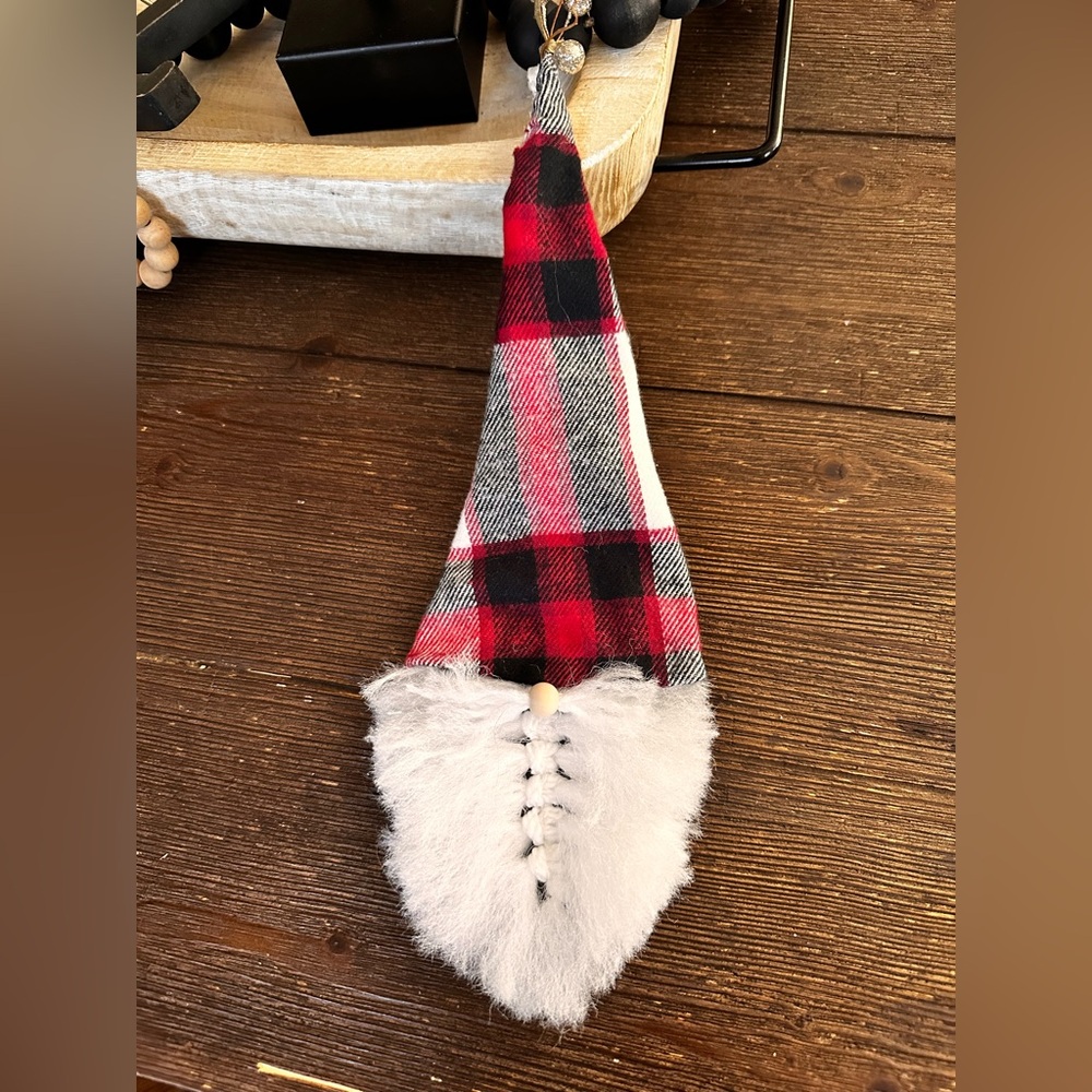 Hand crafted red black plaid rustic holiday home decor Santa gnome